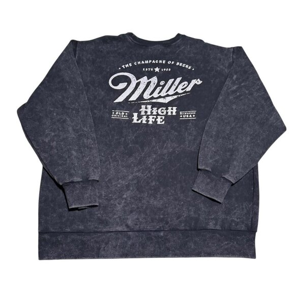 Miller High Life Beer Logo Stone Washed‎ Black Sweatshirt Men’s XL - Picture 1 of 7